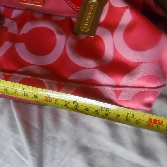 Coach Pink Purse Vintage Pink Fabric Red Handles Rare - Picture 2 of 14